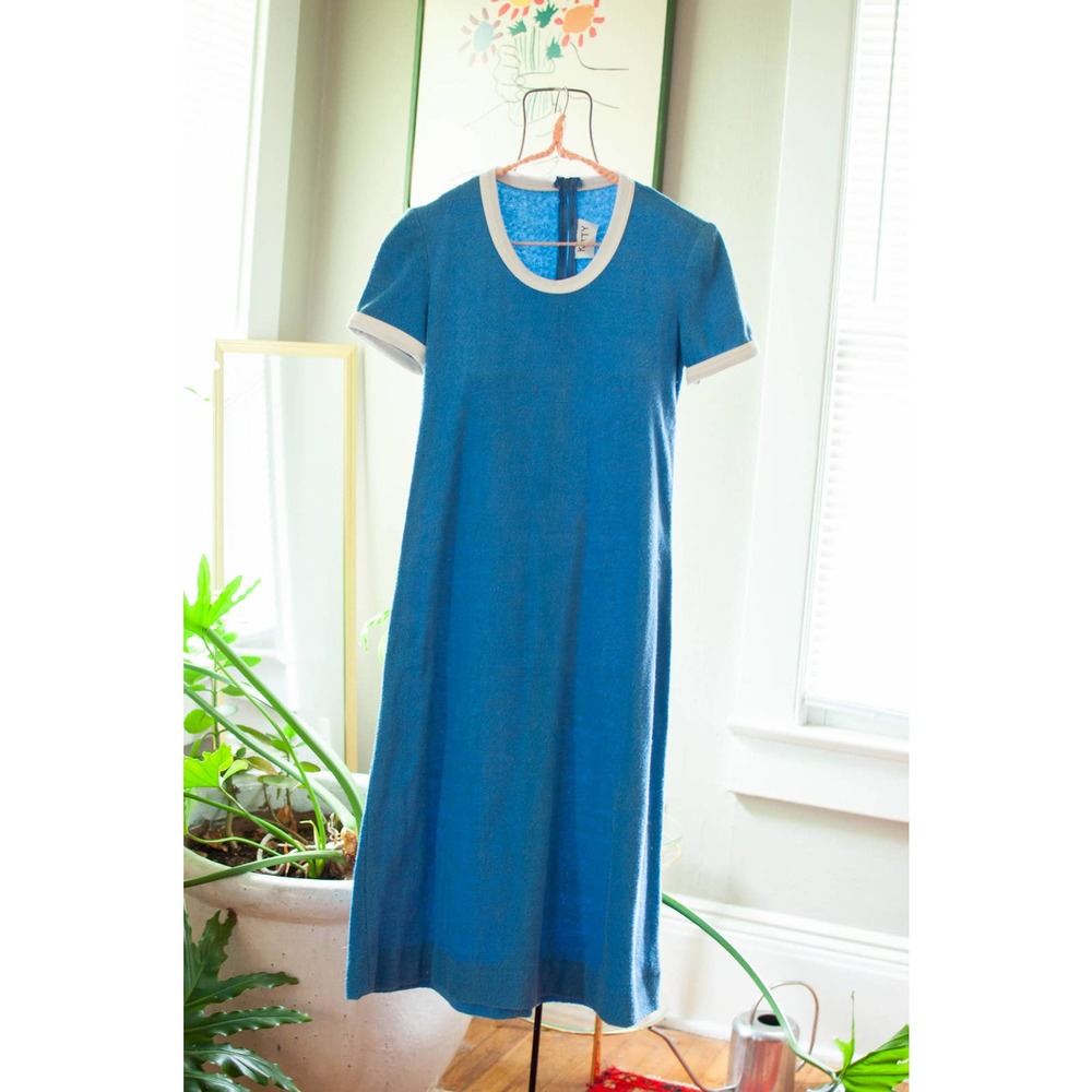 vintage 70s blue terry cloth midi dress towel cover up